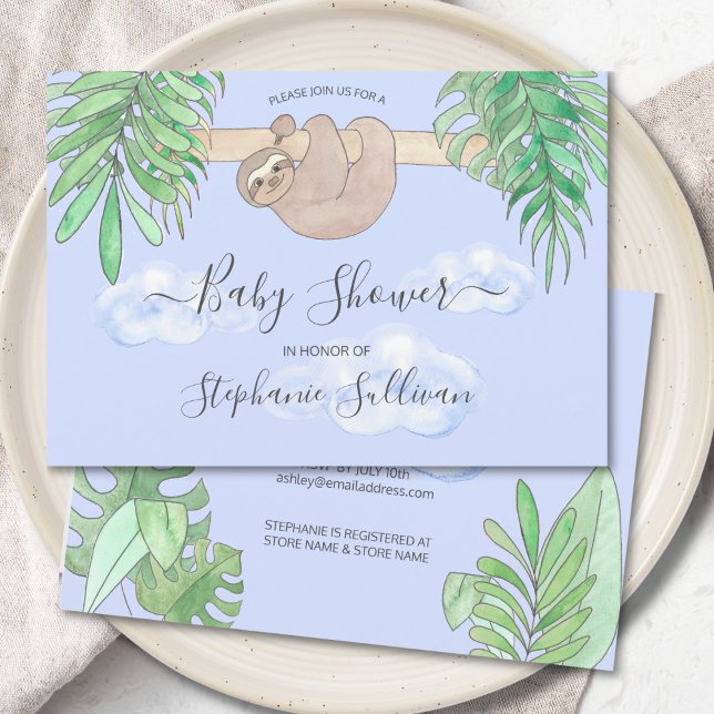 Invitación Cute Baby Sloth Blue Baby Shower (Subido por el creador)