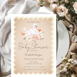 Invitación Cute Baby Swan Roses Baby Shower