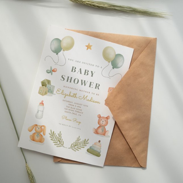 Invitación Cute Baby Teddy Bear Toyys Baby Shower (Subido por el creador)