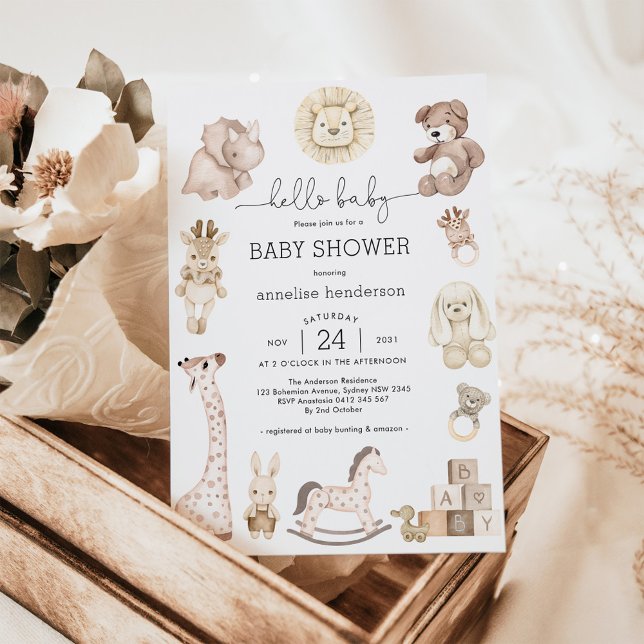 Invitación Cute Baby Toy Plushie Sexo Neutral Baby Shower (Subido por el creador)