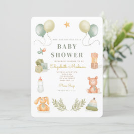 Invitación Cute Baby Toys Watercolor Baby Shower
