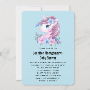 Invitación Cute Baby Unicorn Acuarela Baby Shower