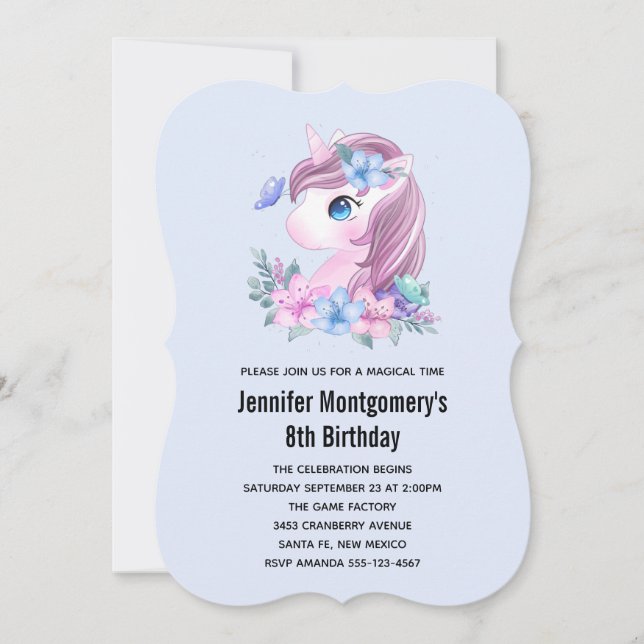 Invitación Cute Baby Unicornio Magnífico acuarela Cumpleaños (Anverso)