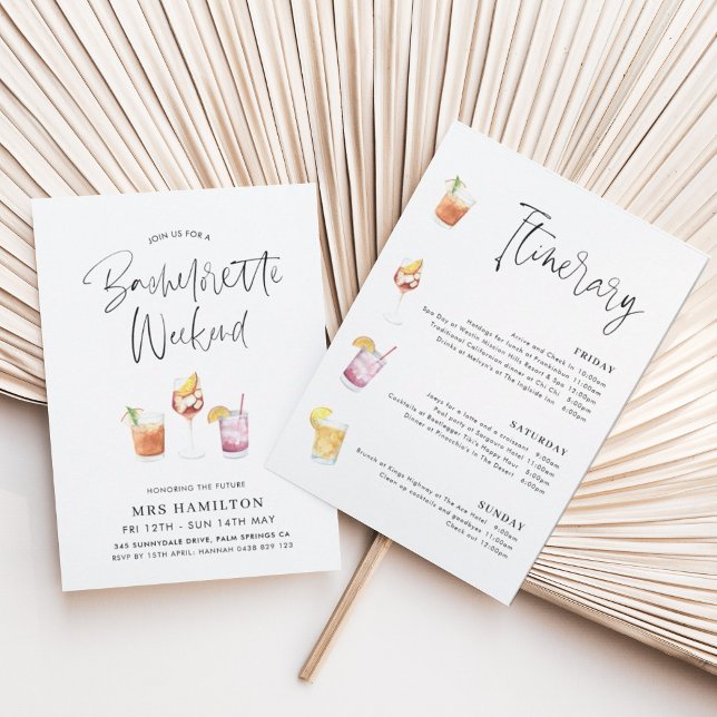 Invitación Cute Bachelorette Weekend Cocktail Itinerario (Subido por el creador)