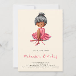 Invitación Cute Ballerina Pink Tutu Black Girl Birthday