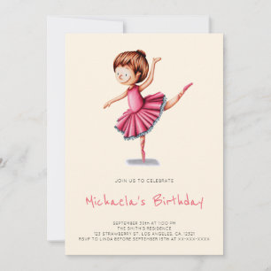 Invitación Cute Ballerina Pink Tutu Dance Chica Cumpleaños