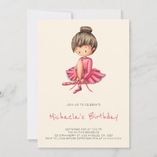 Invitación Cute Ballerina Pink Tutu Slippers Chica Cumpleaños