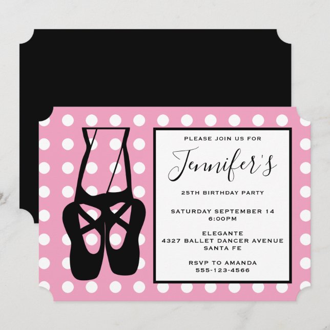 Invitación Cute Ballet Bailarina Piernas y Zapatillas Cumplea (Anverso / Reverso)