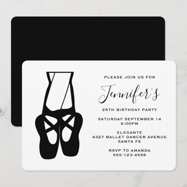 Invitación Cute Ballet Bailarina Piernas y Zapatillas Cumplea (Anverso / Reverso)