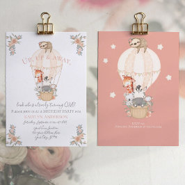 Invitación Cute Balloon Giraffe Sloth 1st Birthday Party Girl