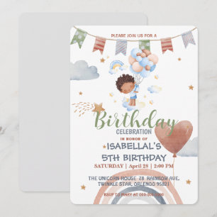 Invitación Cute Balloon Niños afroamericanos Fiesta de cumple