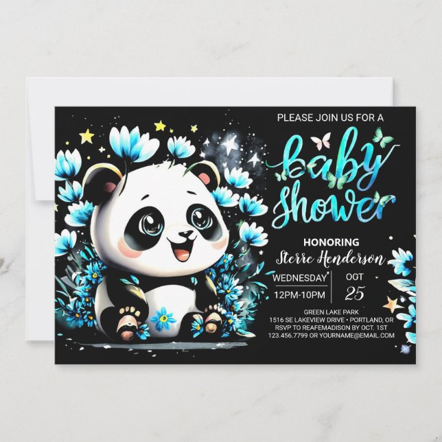 Invitación Cute Bamboo Panda Adventure Boy Baby Shower (Anverso)