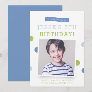 Invitación Cute Banner Polk a Dot Boys foto cumpleaños