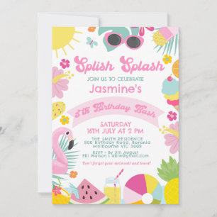 Invitación Cute Banner Rosa Retro Salpica Salpica 5.º Cumplea