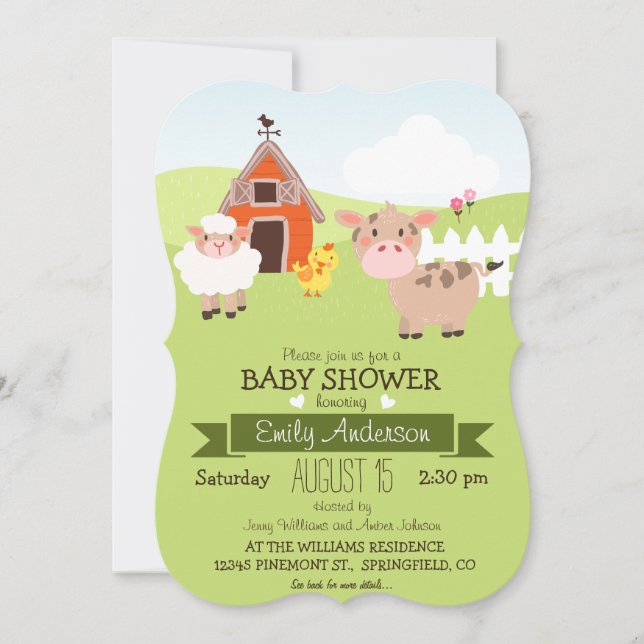 Invitación Cute Barn & Farm Animals Farmer Theme Baby Shower (Anverso)