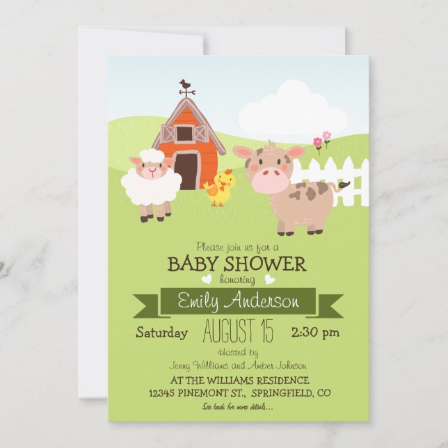 Invitación Cute Barn & Farm Animals, tema de granjeros Baby S (Anverso)