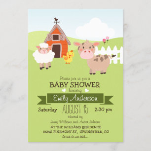 Invitación Cute Barn & Farm Animals, tema de granjeros Baby S