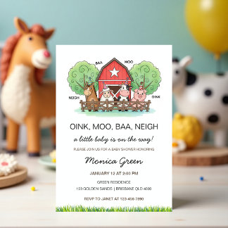 Invitación Cute Barnyard Farm Animal Baby Shower 
