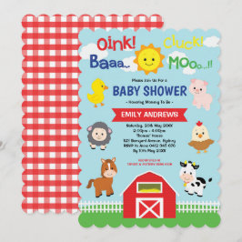 Invitación Cute Barnyard Farm Animals Baby Shower