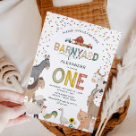 Invitación Cute Barnyard Farm First Birthday Invitation<br><div class="desc">Cute barnyard petting zoo first birthday invitations featuring a simple white background,  adorable farm animals including a cow,  goat,  pig,  sheep,  donkey,  horse,  rabbit,  duck & a rooster,  and a kids birthday celebration template that is easy to customize.</div>