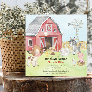 Invitación Cute Barnyard Friends Baby Shower