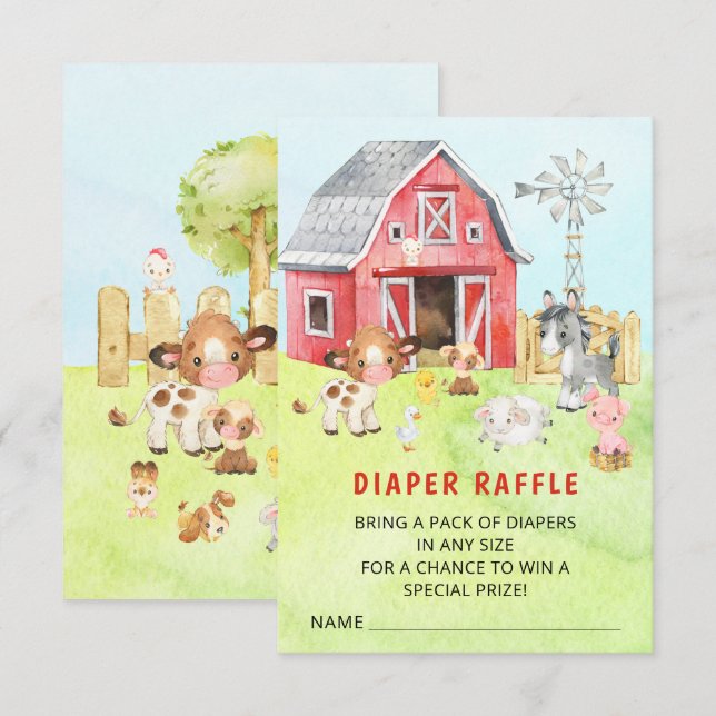 Invitación Cute Barnyard Friends Baby Shower Diaper Raffle