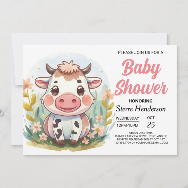 Invitación Cute Barnyard Printable Cow Baby Shower (Anverso)
