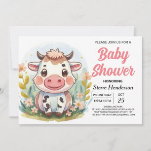 Invitación Cute Barnyard Printable Cow Baby Shower