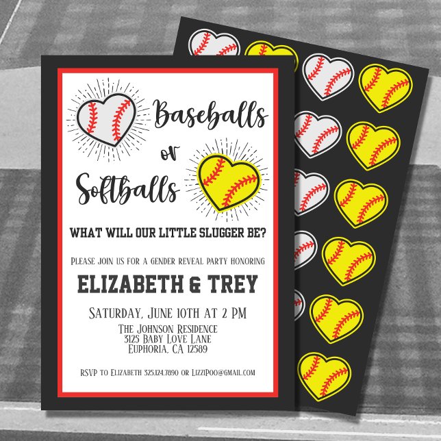 Invitación Cute Baseballs o Softball Revelación de género (The perfect gender reveal invite for baseball and softball lovers.  )