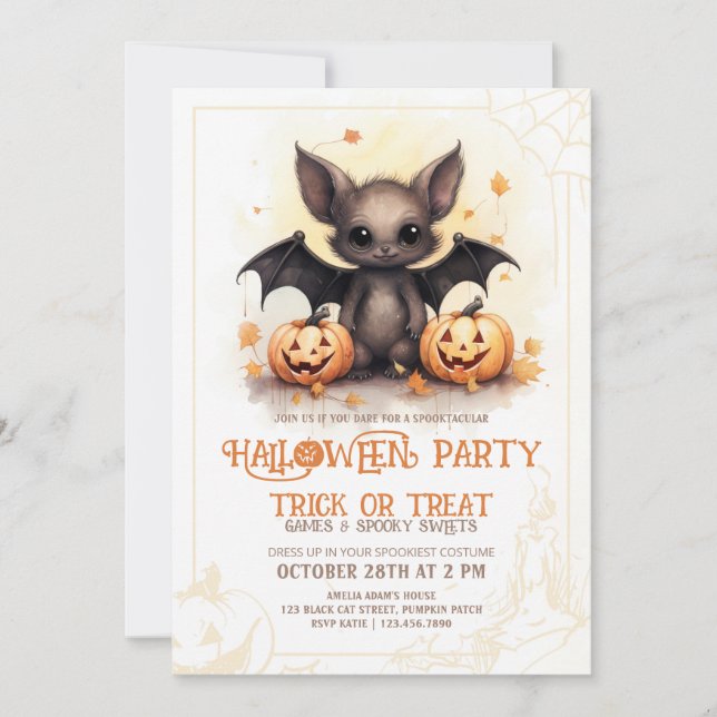 Invitación Cute Bat Halloween (Anverso)