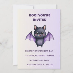 Invitación Cute Bat Halloween Birthday Invitation Kids