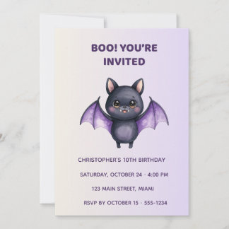 Invitación Cute Bat Halloween Birthday Invitation | Kids