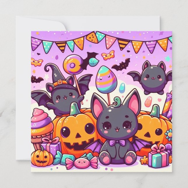 Invitación Cute bats halloween party (Anverso)