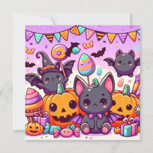 Invitación Cute bats halloween party