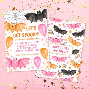 Invitación Cute Bats y globos Pastel Halloween