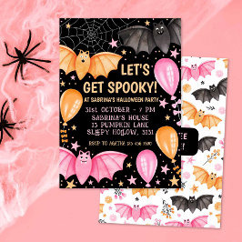 Invitación Cute Bats y globos Pastel Halloween