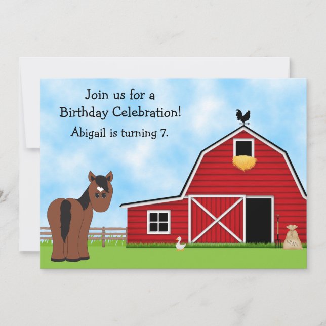 Invitación Cute Bay Horse y Red Barn Girls Fiesta de Cumpleañ (Anverso)