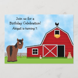 Invitación Cute Bay Horse y Red Barn Girls Fiesta de Cumpleañ