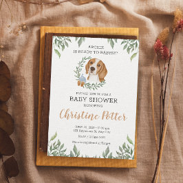 Invitación Cute Beagle Dog Puppy Greenery Boho Baby Shower