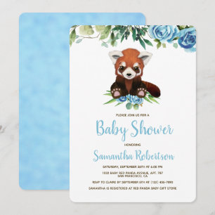 Invitación Cute Bear Blue Floral Greeneration Boy Baby Shower