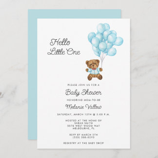 Invitación Cute Bear Boy Blue Baby Shower Invite