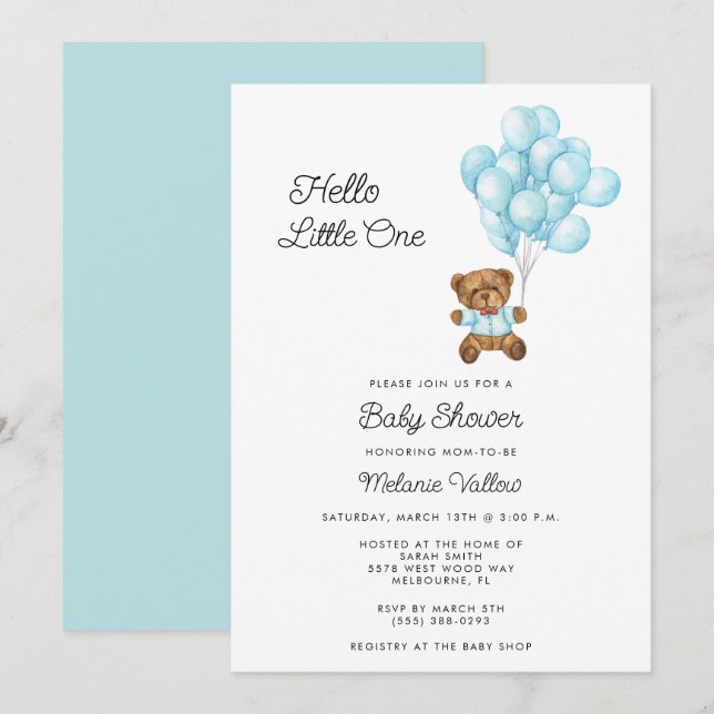 Invitación Cute Bear Boy Blue Baby Shower Invite (Anverso / Reverso)