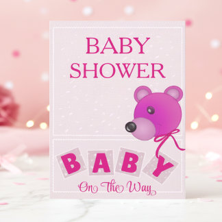 Invitación Cute Bear Bright Pink Baby Shower Invitation