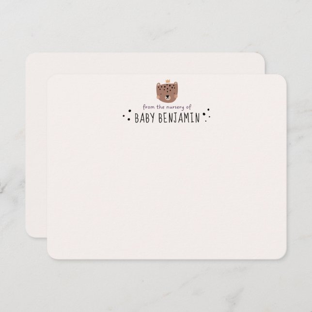 Invitación Cute Bear Crown Baby Boy Nursery Note Card (Anverso / Reverso)