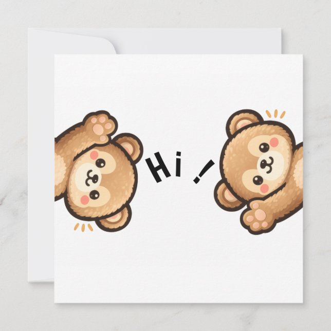 Invitación Cute Bear Hi Invitation | Kawaii Greeting Card (Reverso)