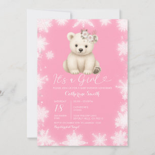 Invitación Cute Bear Invierno Copos de Nieve Blancos Chica Ba