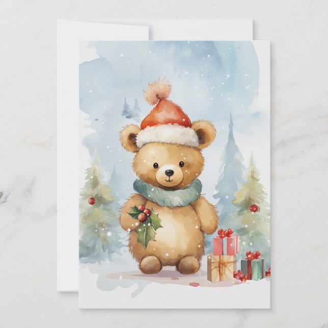 Invitación Cute Bear Navidades de invierno acuarela (Anverso)