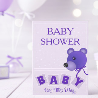Invitación Cute Bear Purple Blue Baby Shower Invitation