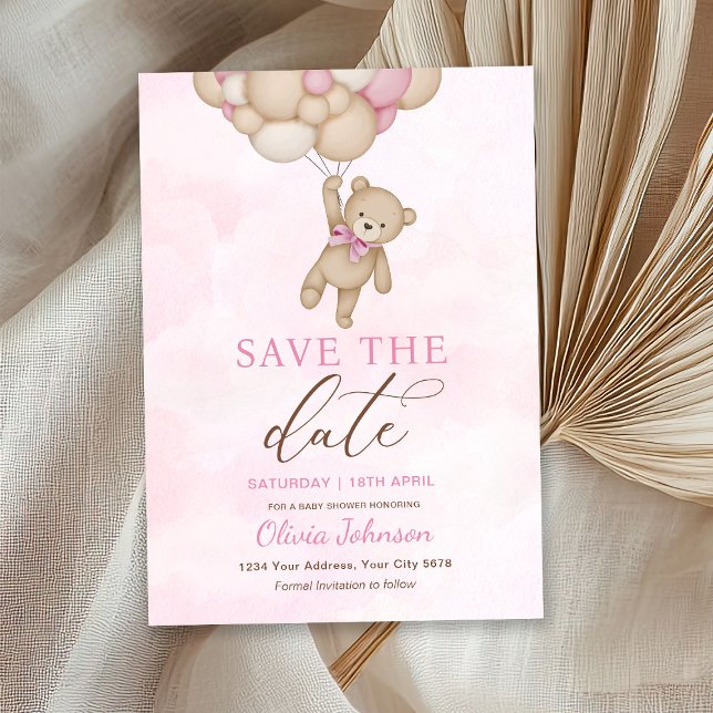 Invitación Cute Bear Rosa Guardar la Fecha (Subido por el creador)