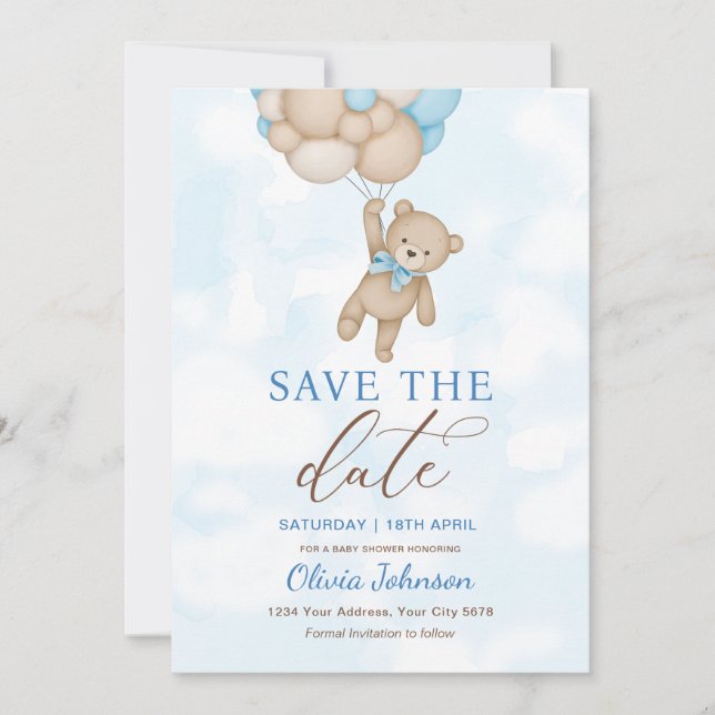 Invitación Cute Bear Save the Date (Anverso)